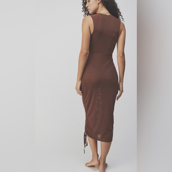 🆕 Free People corset mesh midi convertible dress in chocolate size X small - Picture 2 of 12